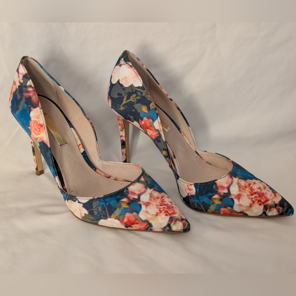 Louise et Cie Blue Pink Floral Pointy Toe High Heel Pump Dress Shoes Size 6